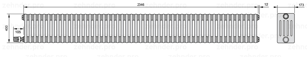 Схема (чертеж) Радиатор Zehnder Charleston 5040/51 №V003 Белый глянцевый RAL 9016